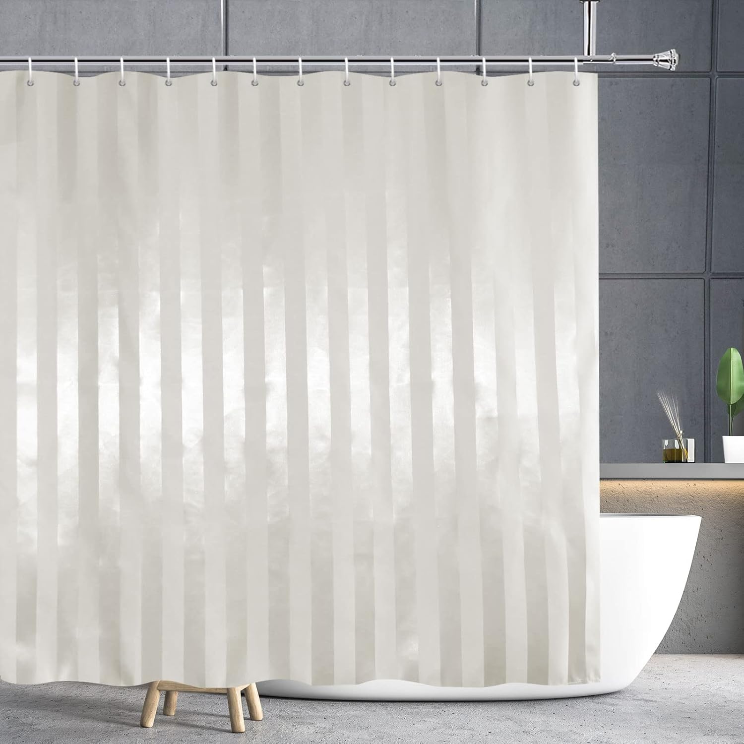 YISURE Extra Long Shower Curtain 220cm Drop, Cream Satin Stripe Wet