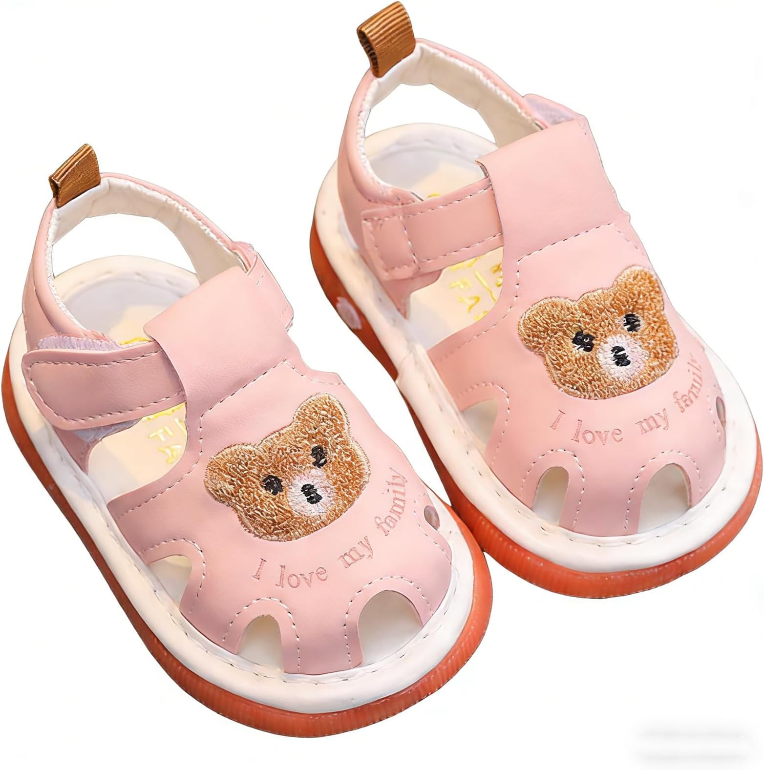 Baby Boys Girls Summer Sandals Cue Bear Pattern Squeaky Squeaky Shoes Non-Slip Newborn First Walking Shoes