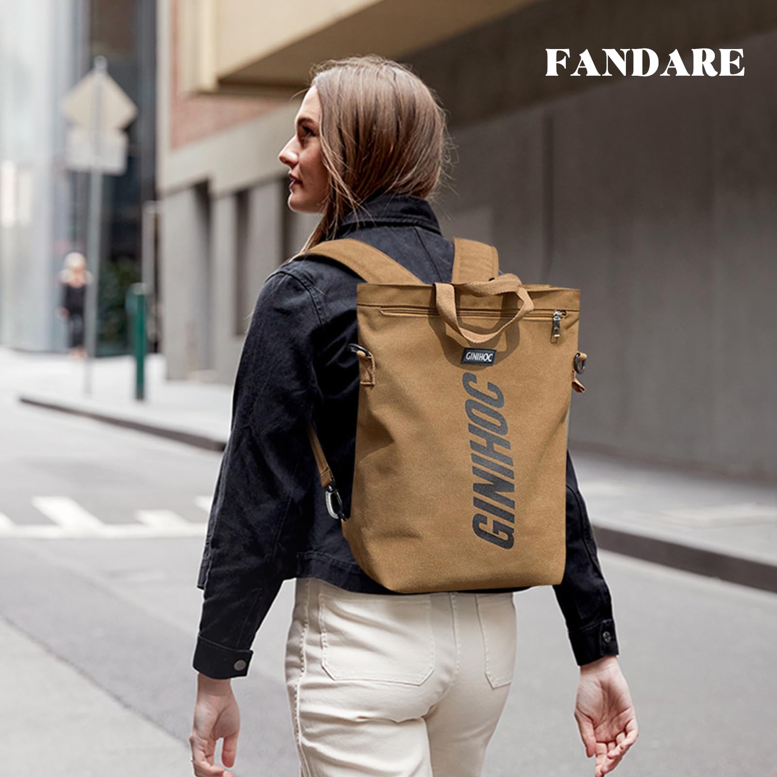 FANDARE Zaino Tela Porta PC Cartelle Zaino Donna Uomo Università Zaini Casual Borsa a Spalla Ragazzo Ragazza per Scuola Viaggio Marrone
