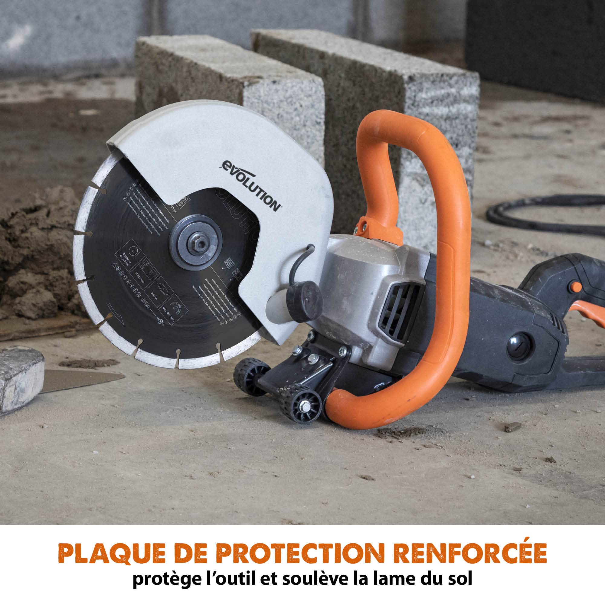 Evolution Power Tools Scie à Béton Pour couper le Béton, Pierre, Brique, les tuiles et autres - 2000W électrique, pas de Gaz, 90 mm de Coupe, avec Lame Diamant 230mm - R230DCT