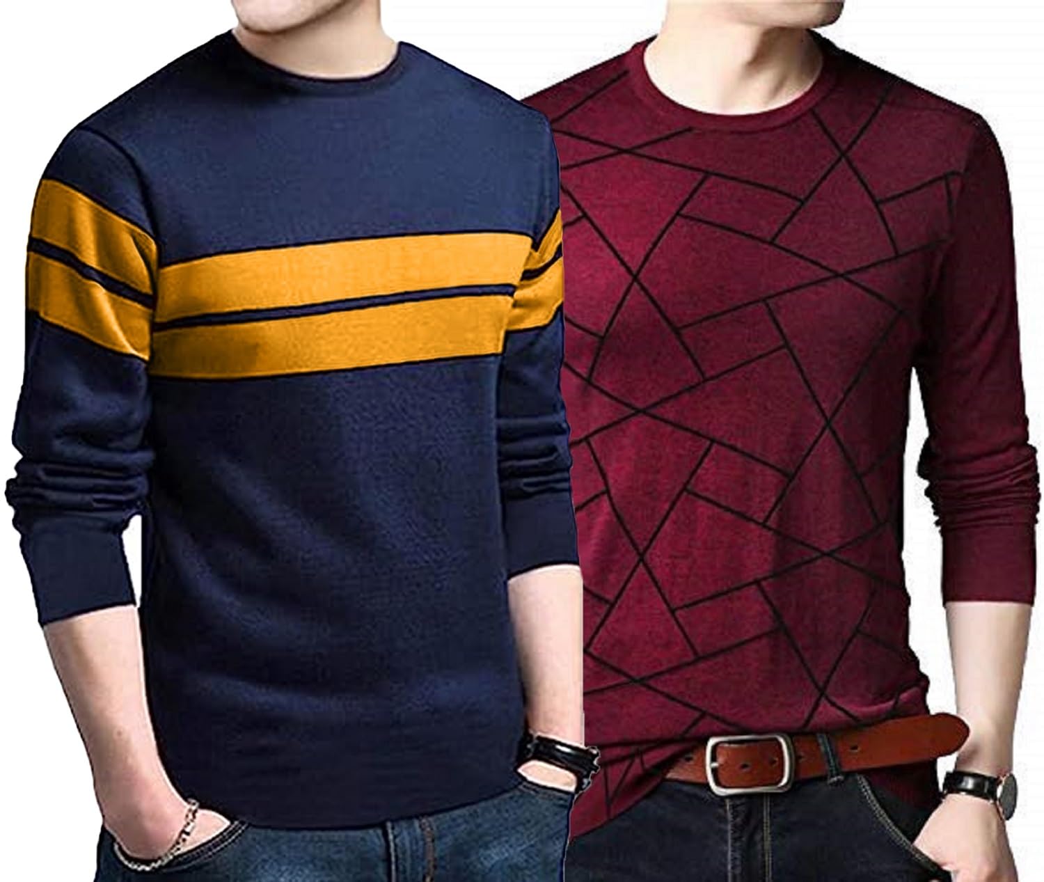 leotude Mens Full Sleeve Cottonblend Half Sleeve Round Neck Combo Regular Fit Tshirt (Pack Of 2)-picture-36