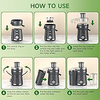 Vista 8 de Máquina exprimidora, extractor de exprimidor centrífugo de 500 W con 3 velocidades y boca ancha de 3 pulgadas para frutas y verduras, exprimidor