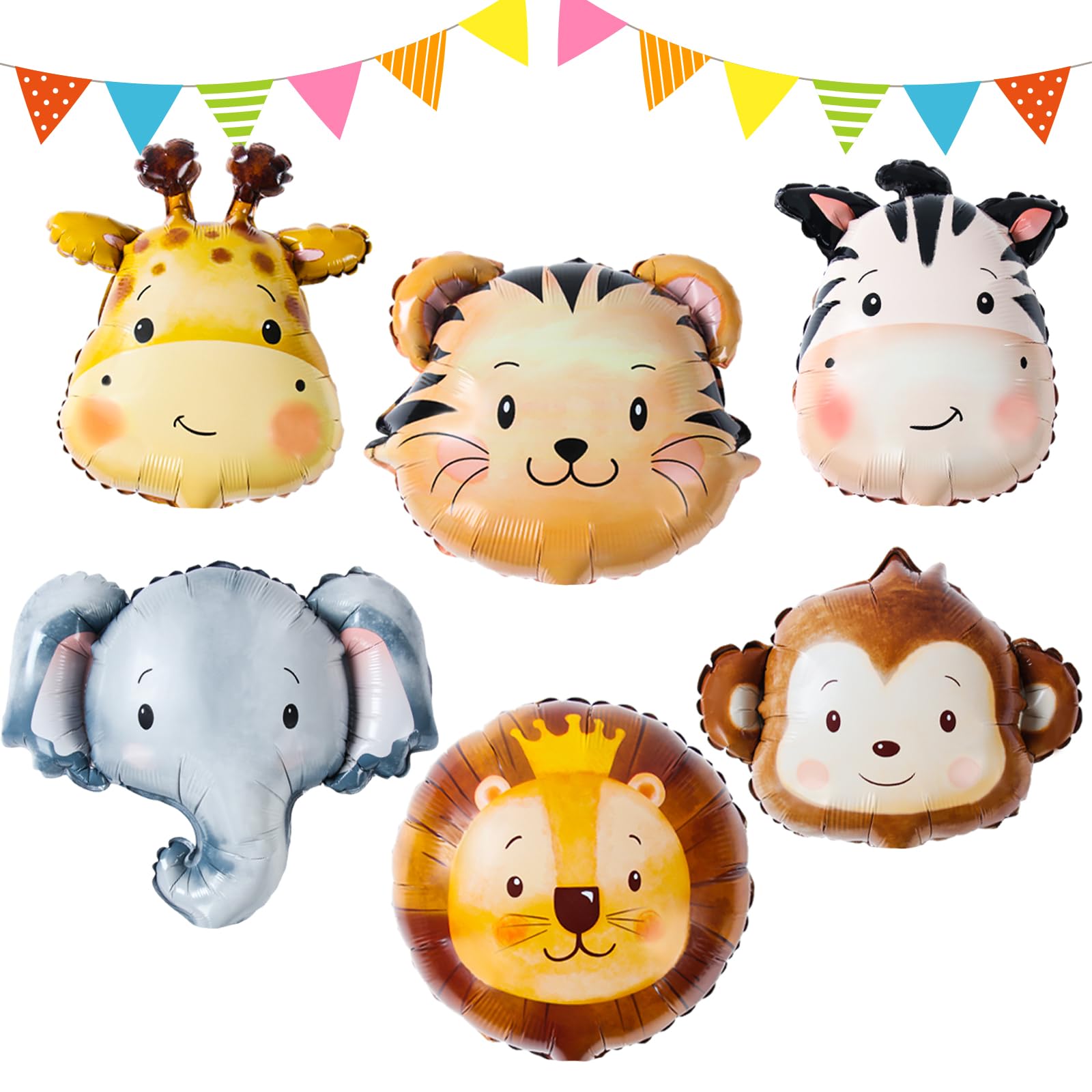 Animals Balloons, 6pcs Wild One Birthday Animals Balloons, Jungle Safari Animal Balloon, Lion Tiger Zebra Elephant Monkey Giraffe Balloon for Wild One Birthday Decorations Zoo Wildlife Baby Shower Kid — image 1