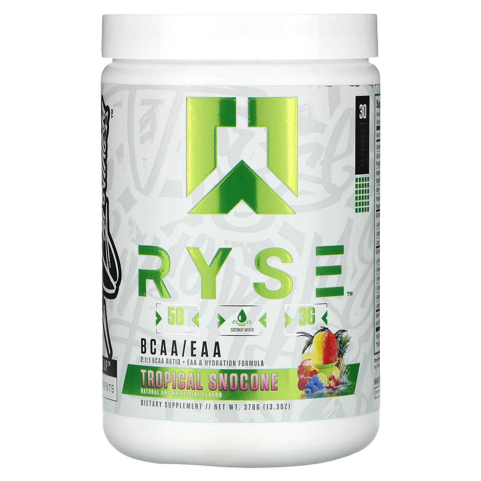 RYSE Up Supplements BCAA + EAA Supports Hydration, Endurance and Recovery Tropical Snocone (13.3 Oz. / 30 Servings)