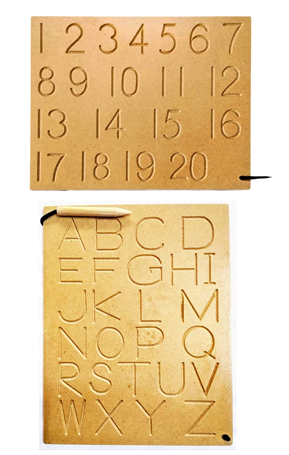 JOY LAND ABC Alphabet&1 to 20 Number Wooden Tracing Board with Dummy Pencil Combo(Brown,Small)|Smart Kids|Knowledge for Kids |