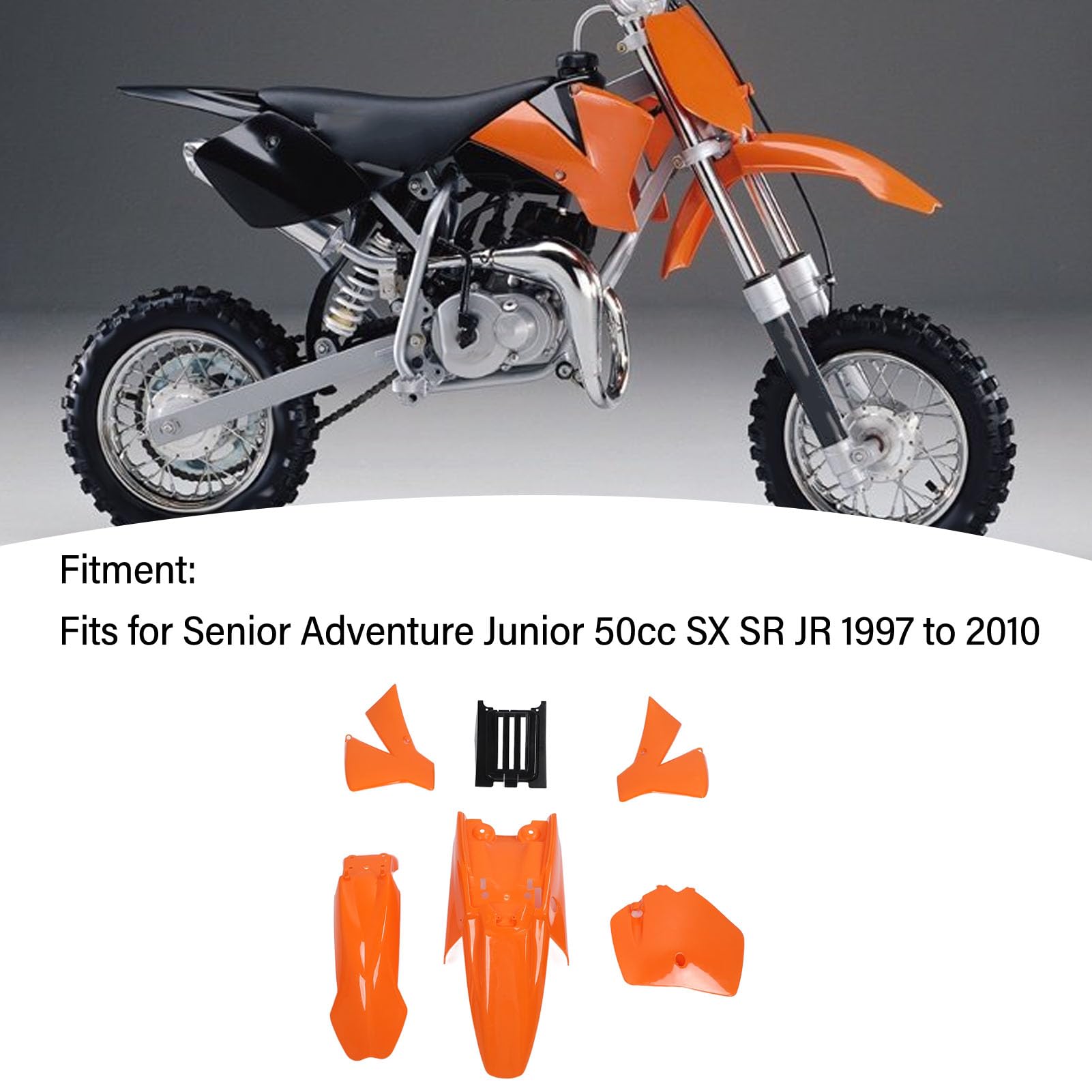 Orangefarbenes Motorrad-Verkleidungsset mit Vorderrad-Kotflügelschutz für Senior Junior SX SR JR