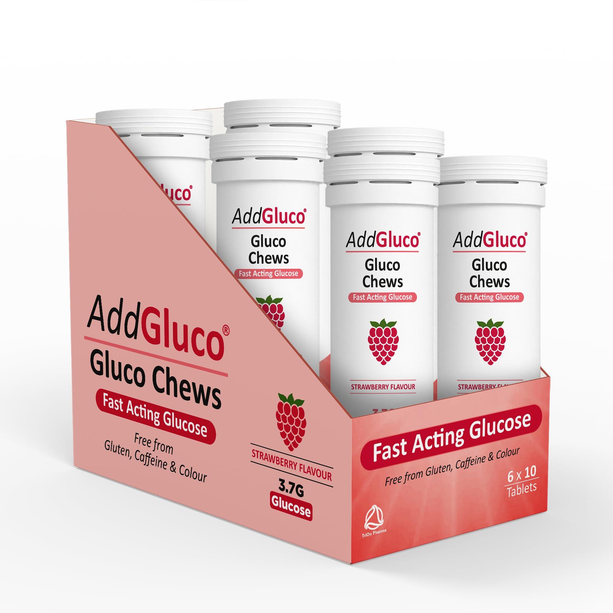 Gluco Chews| Fast-Acting Glucose Chewable Energy Tablets | 6 Pack of 10-Tablet Tubes (60 Tablets) (10 Count (Pack of 6), Strawberry)
