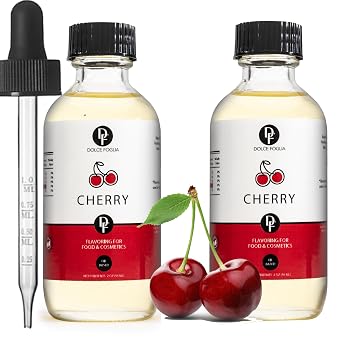 Dolce Flav Cherry Extract 2 Ounce Oil-Soluble Kosher, Sugar-Free, Concentrated Fruity Flavor for Candy, Chocolates & Desserts, Includes Measured Dropper, Pack of 2
