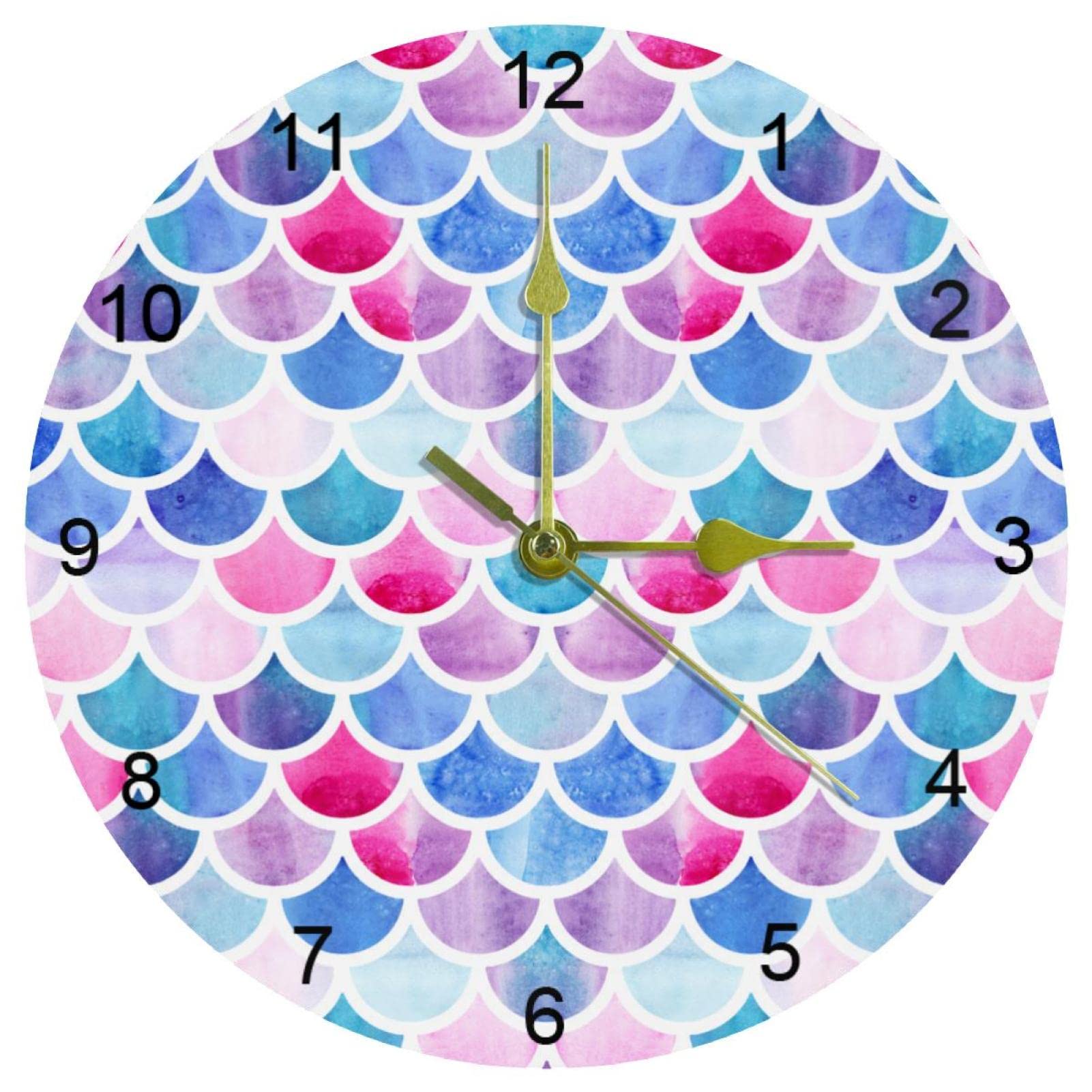 Horloge murale sirène colorée silencieuse 25,4 cm chiffres arabes pour école