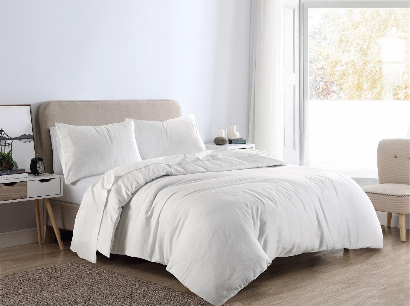Kampala Hill White Plain Dye Flannelette Bedding Brushed Cotton Duvet Cover Set King