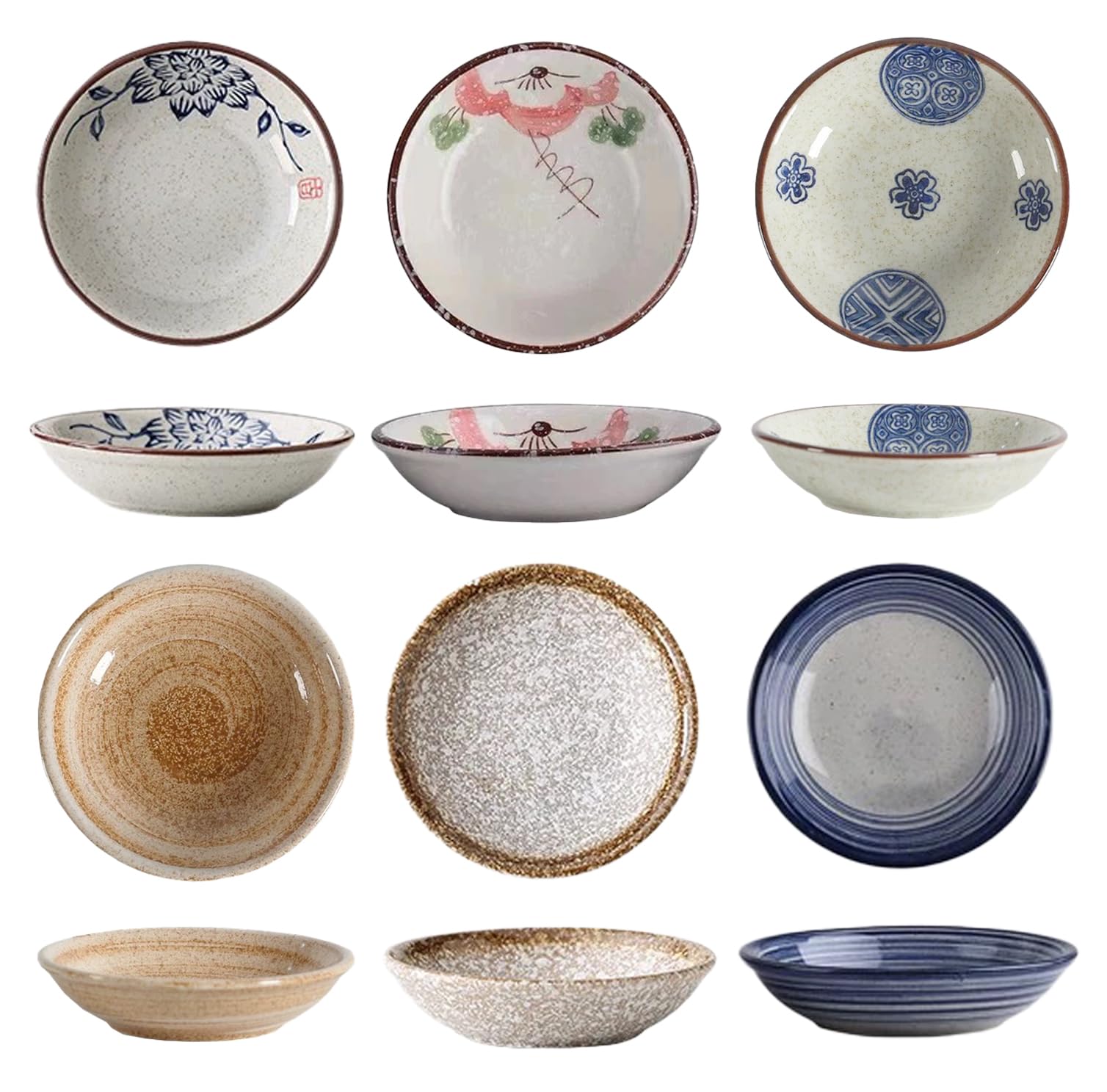 TuYines Porcelain Tapas Dishes,Snack Bowls,Tapas Bowls Set,Ceramic Dipping Bowl,6pcs Γ 10 cm Small Spice Bowls,Sauce Dishes for Sushi,Sauce,Snack and Soy