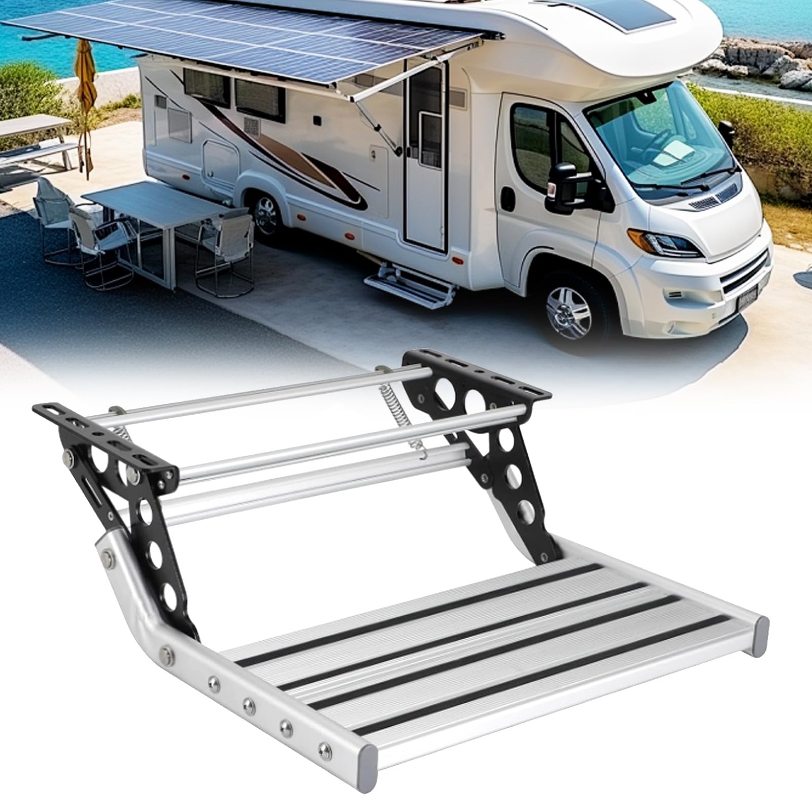Escalón Para Autocaravana, Escalera De Un Solo Escalón Plegable Manual De Aleación De Aluminio Extensible 50,1 X 47,6 X 18,3cm Pedal Antideslizante Para Autocaravana Rv Remolque De Viaje Caravana