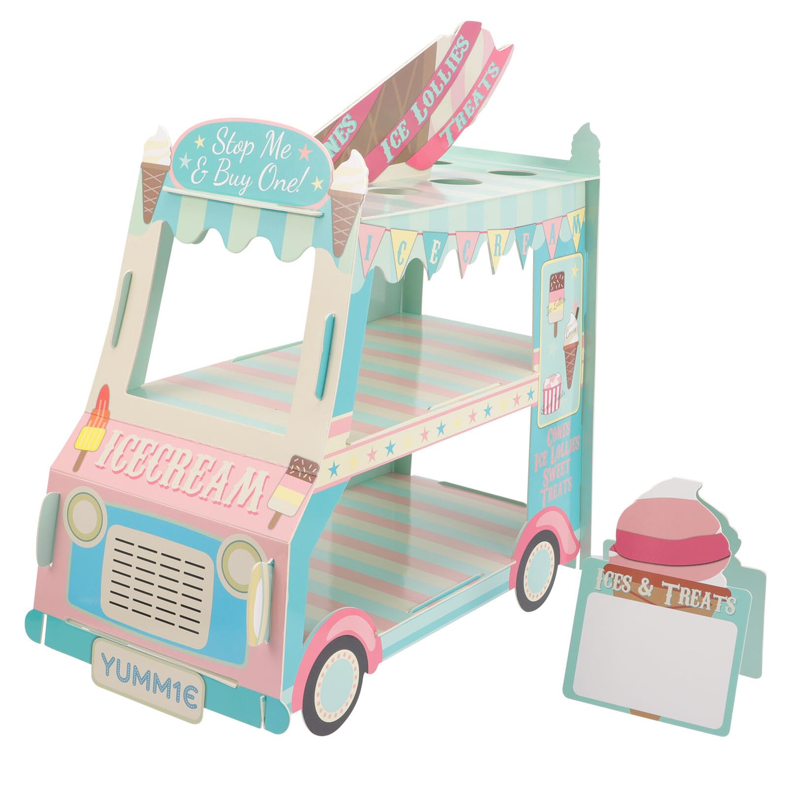 Toyvian 3-tier Paper Car Cake Stand, Van Cupcake Holder for Wedding Birthday Party, 37x20x34cm Decorative Ice Cream Truck Cake Display Rack