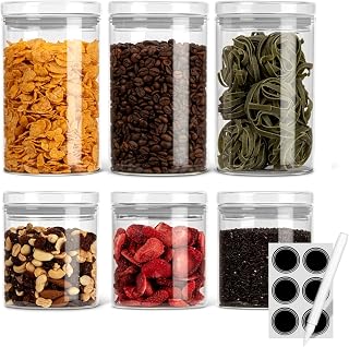 Vorratsdosen mit Deckel luftdicht | 6er Set | inkl. Aufkleber und Stift | Vorratsgläser mit Deckel | BPA frei | Vorratsbehälter-Set | Küche Bad Organizer | C-VD 4031