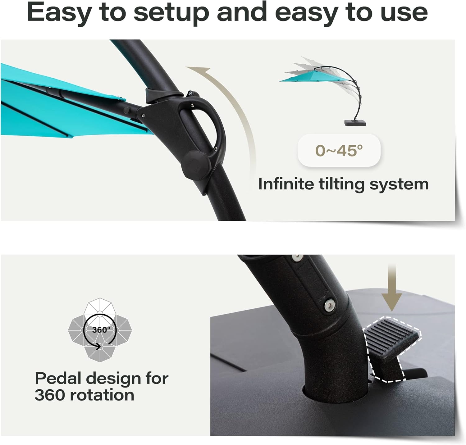 LAUSAINT HOME Outdoor Patio Umbrella with Base, 12 FT Deluxe Curvy Cantilever Umbrella Heavy Duty Offset Hanging Umbrella with 360° Rotation for Market, Pool, Garden, Backyard, Deck (Turquoise Blue)