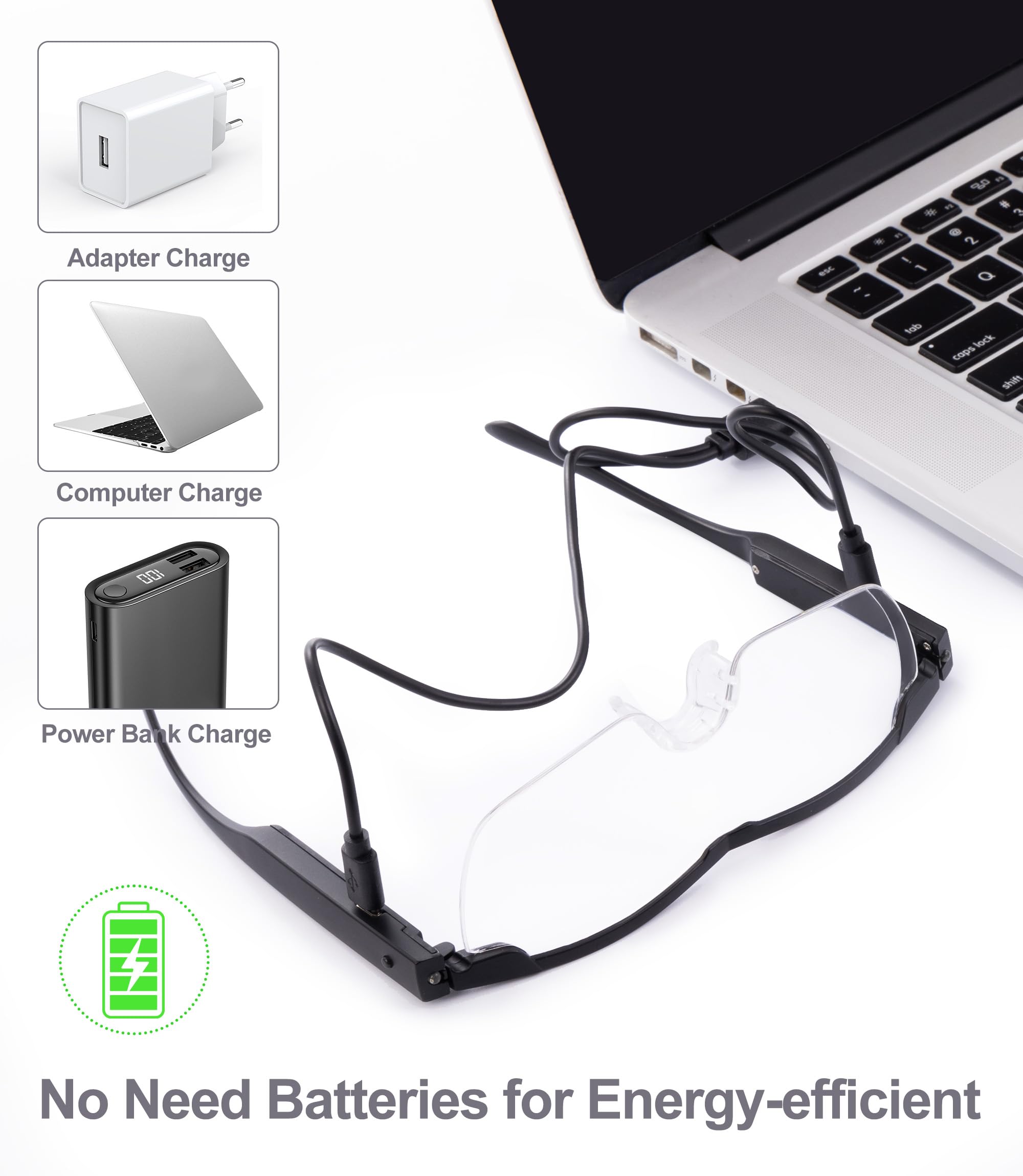 OKH Gafas de lectura LED 160 % brillantes con luz LED para lectura de trabajo cercano