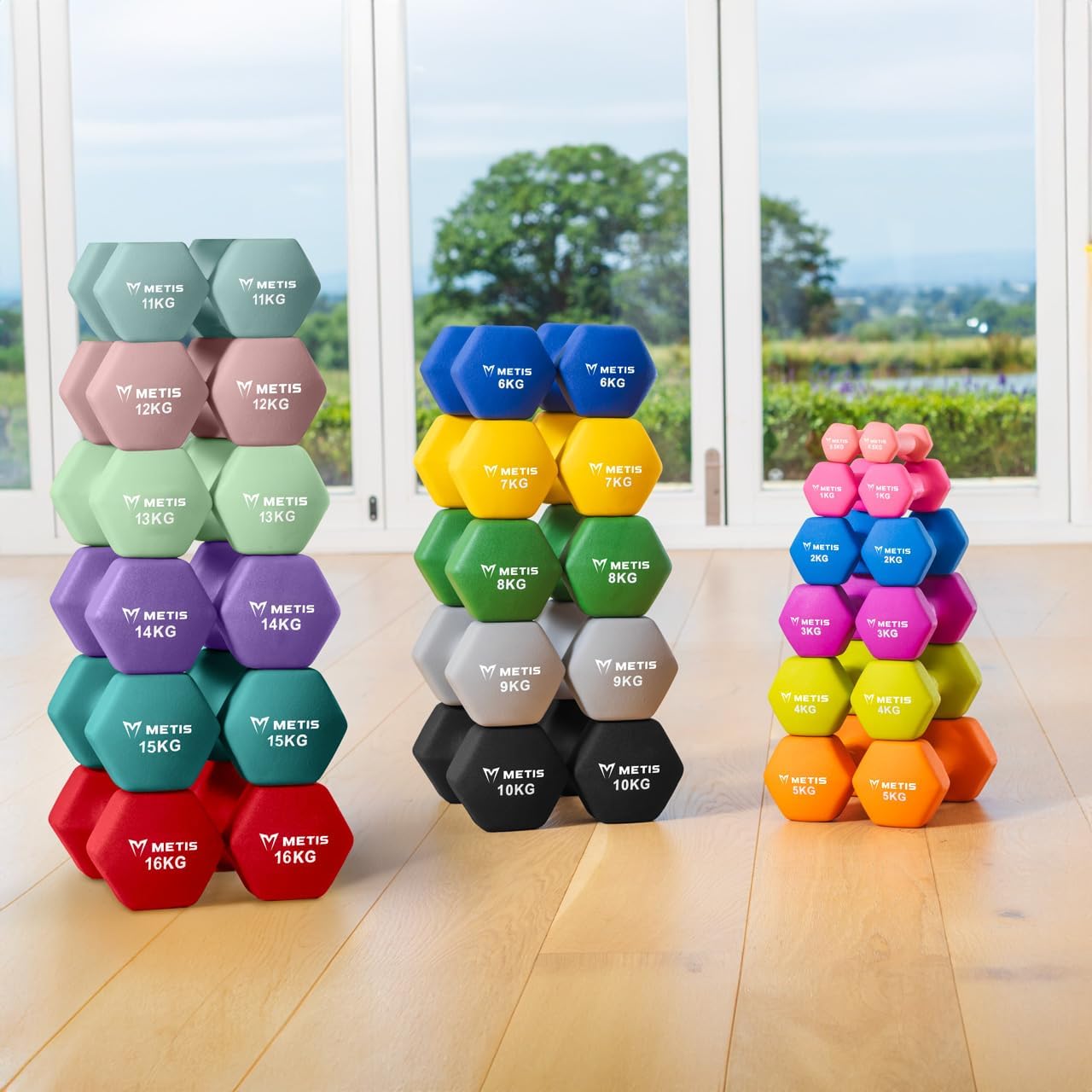 METIS Neoprene Hex Dumbbells | Essential Home & Gym Workouts with Colour-Coded Weights – Available in 17 Weight Options