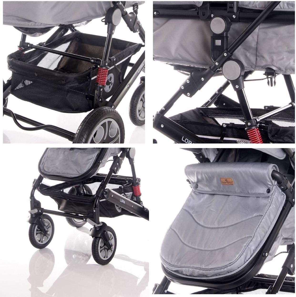 Stroller storage basket and frame details