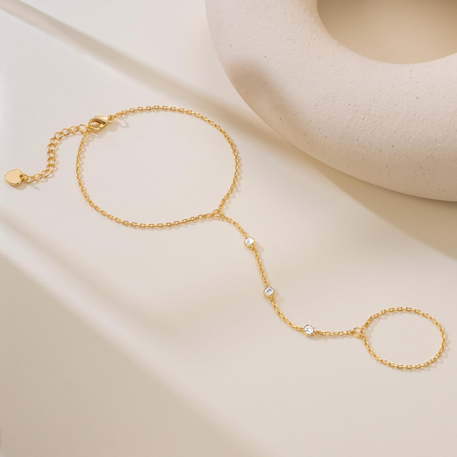 Gold Bracelets for Women 14K Gold Bracelet for Women Hand Chain Bracelet for Womens Trendy with Cubic Zirconia and Brilliant with Extender Rings Bracelet Hand Chain for Womens - Image 4