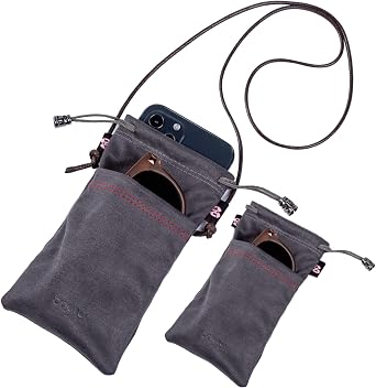 2 Pack Double Microfiber Suede Pouch, Soft Eyeglasses/Sunglasses Pouch with Removable Adjustable Strap
