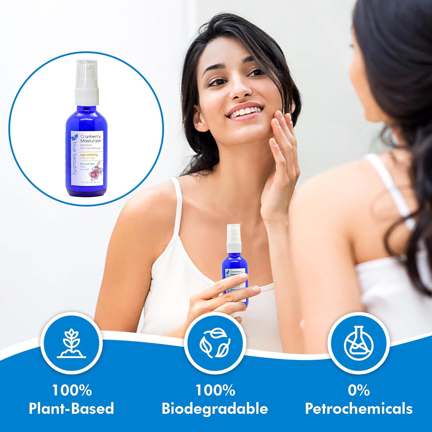 Blue Beautifly Cranberry Face Moisturizer - Restores Elasticity, Boosts Collagen, and Protects the Skin - Hyaluronic Acid Moisturizer Super-Charged with Ribose, and Marine Pine Bark Extract - 2 fl oz