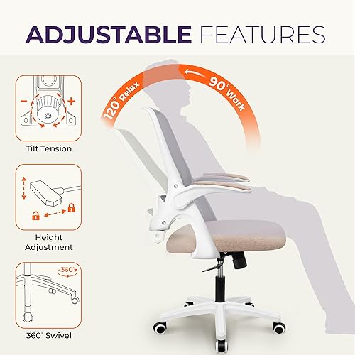 Miniatura 5 de NEO CHAIR Silla de escritorio de oficina para juegos de computadora, soporte lumbar ergonómico con reposabrazos acolchado abatible, altura ajustable