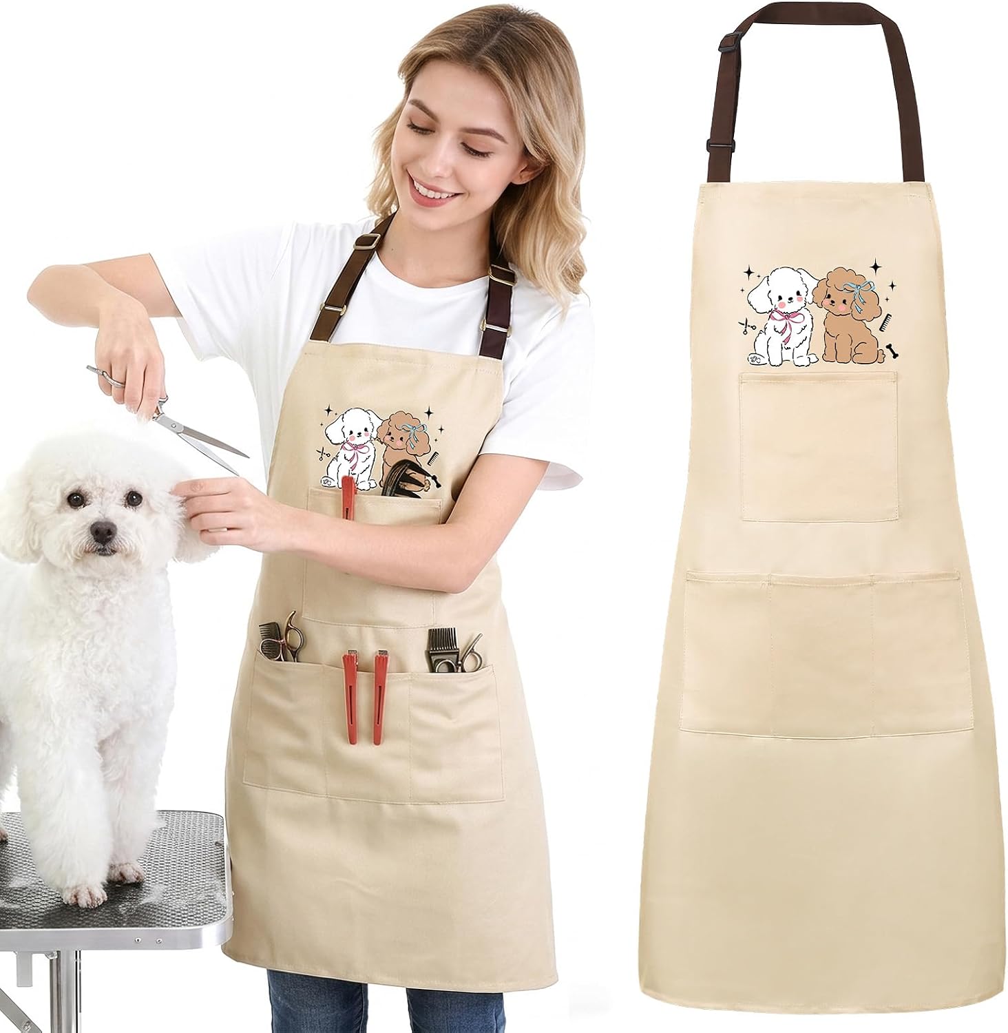 Dog Grooming Apron with 4 Pockets Grooming Apron for Dog Groomer