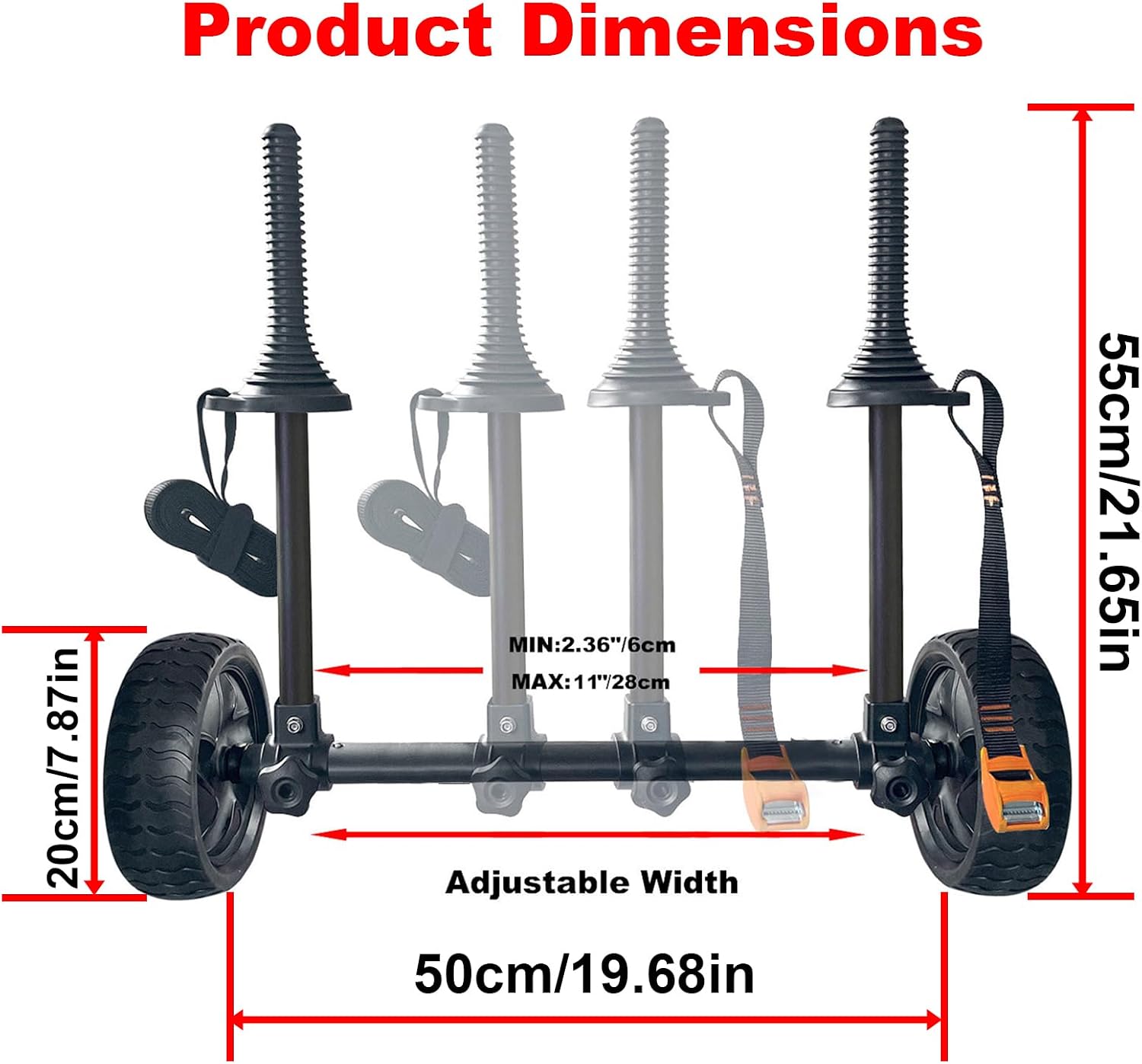 Adjustable Detachable Kayak Cart, 45KG Load Capacity, with Non-Slip Wheels & Locking Strap, Tool-Free Width Adjustment Watercraft Dolly for Kayak Canoe Paddleboard