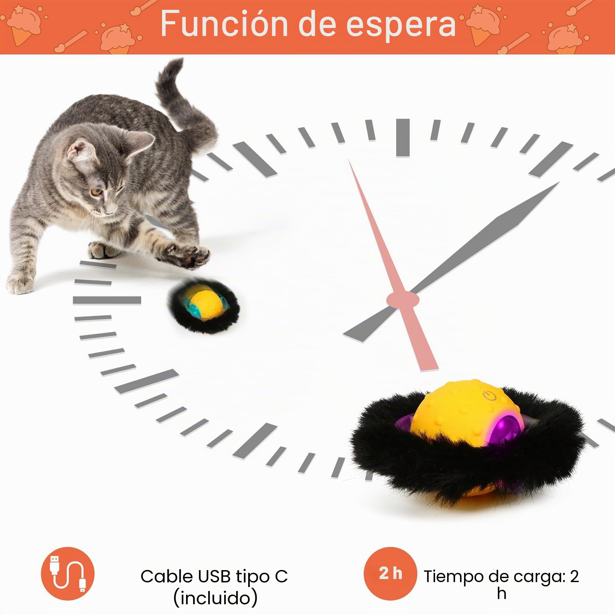 Iokheira Juguete para Gatos Adultos de Interior, Juguete Interactivo automático para Gatos-Recargable Juguetes Gatos Estimulacion, Juego de atrapar Ratones San Valentín (Amarillo)