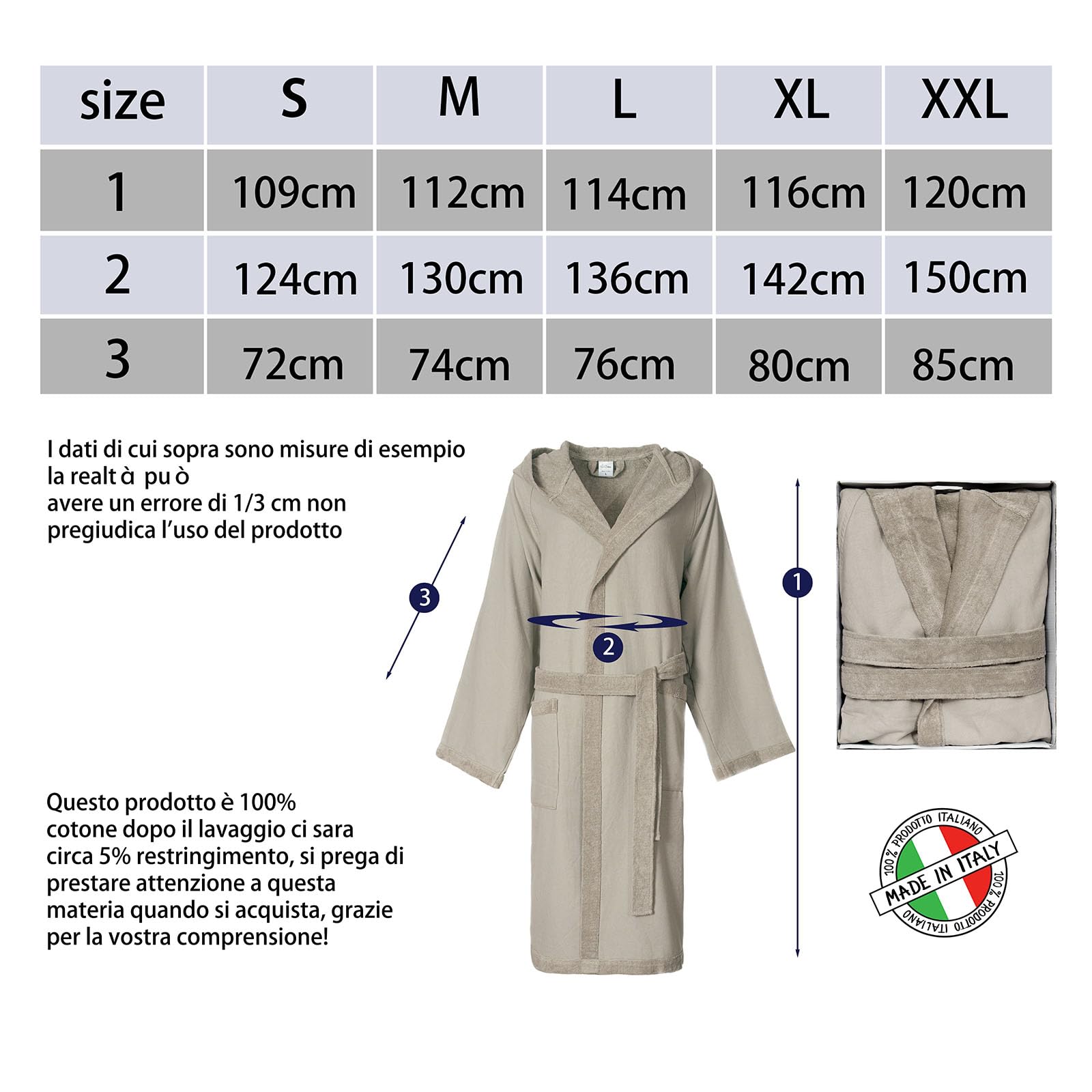 nice homeit Accappatoio Donna e Uomo in Spugna 100% Cotone - Accappatoio Super Assorbente con Cappuccio - Morbido, Leggero, Anti-Pilling, Design Italiano. (XL, TORTORA)