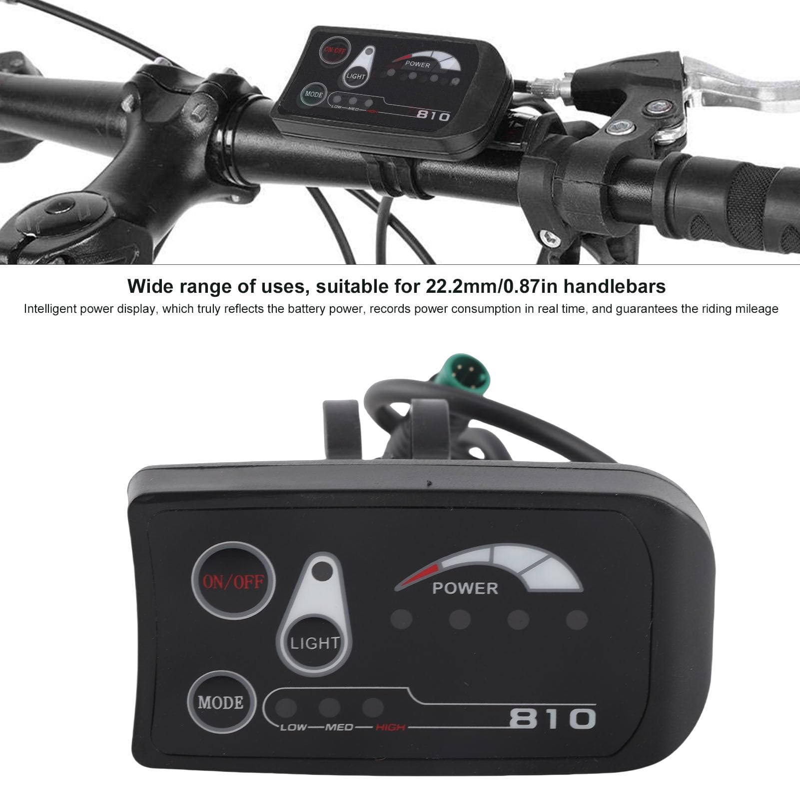 KIMISS 48V Pannello di Controllo Display LED per Bicicletta Elettrica Impermeabile, Misuratore Display LED 36V 48V S810 per Modifica Bici Elettrica, Impostazioni Personalizzabili