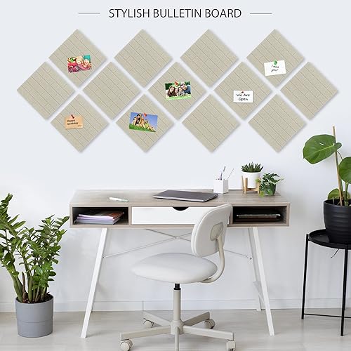 Miniatura 3 de BXI Tablón de anuncios de fieltro, 12 x 12 x 38 pulgadas, paquete de 6 tableros de visión autoadhesivos, tablero grueso y resistente con borde