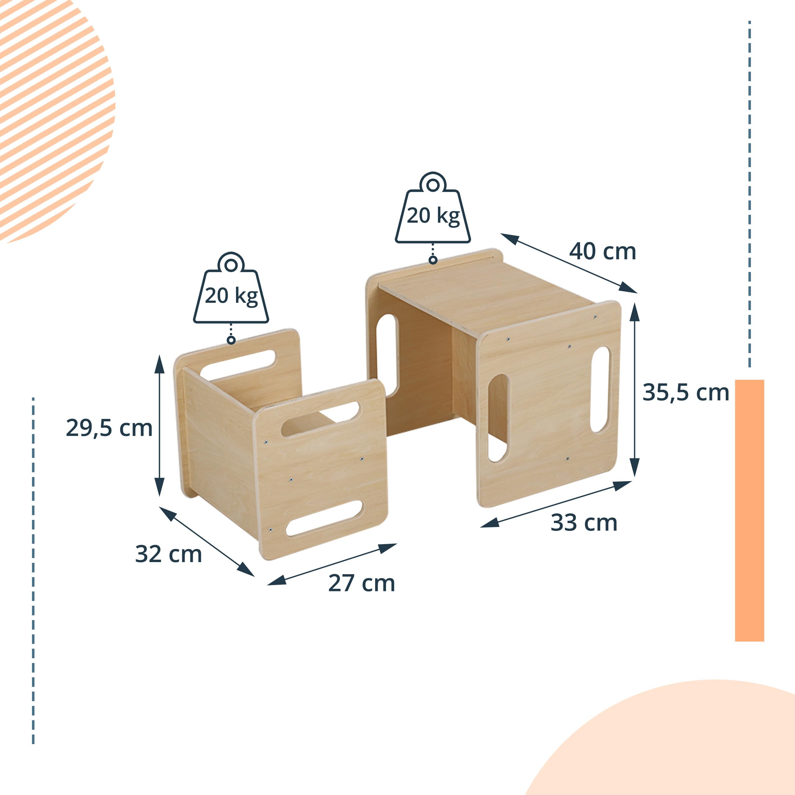 Relaxdays Ensemble 2 pièces pour Enfants, Table et Tabouret en Bois, Style Montessori, Chambre, Naturel