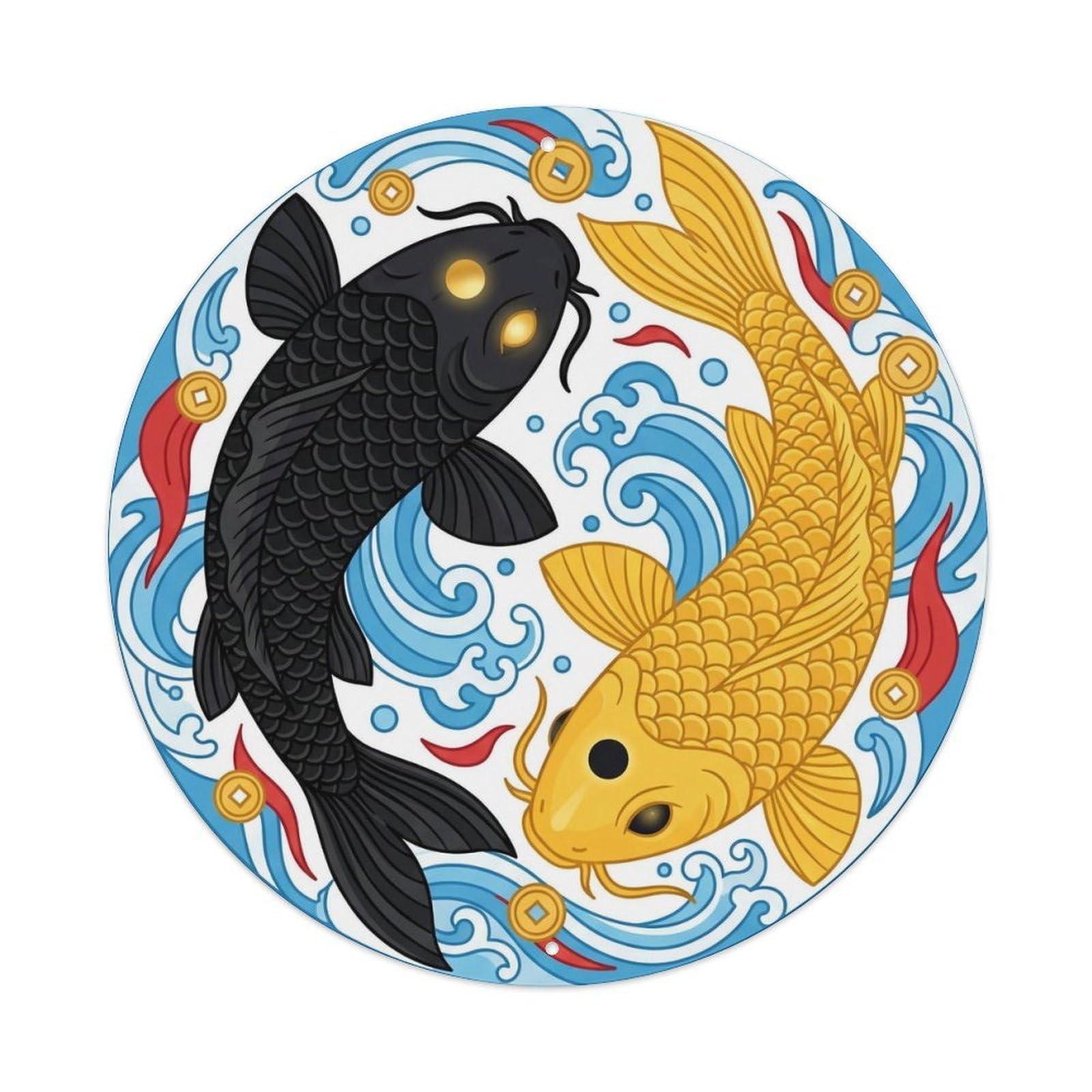 TaiChi Koi Fish Fortune Prosperity Wealth Abundance Blessing Metal Tin Sign