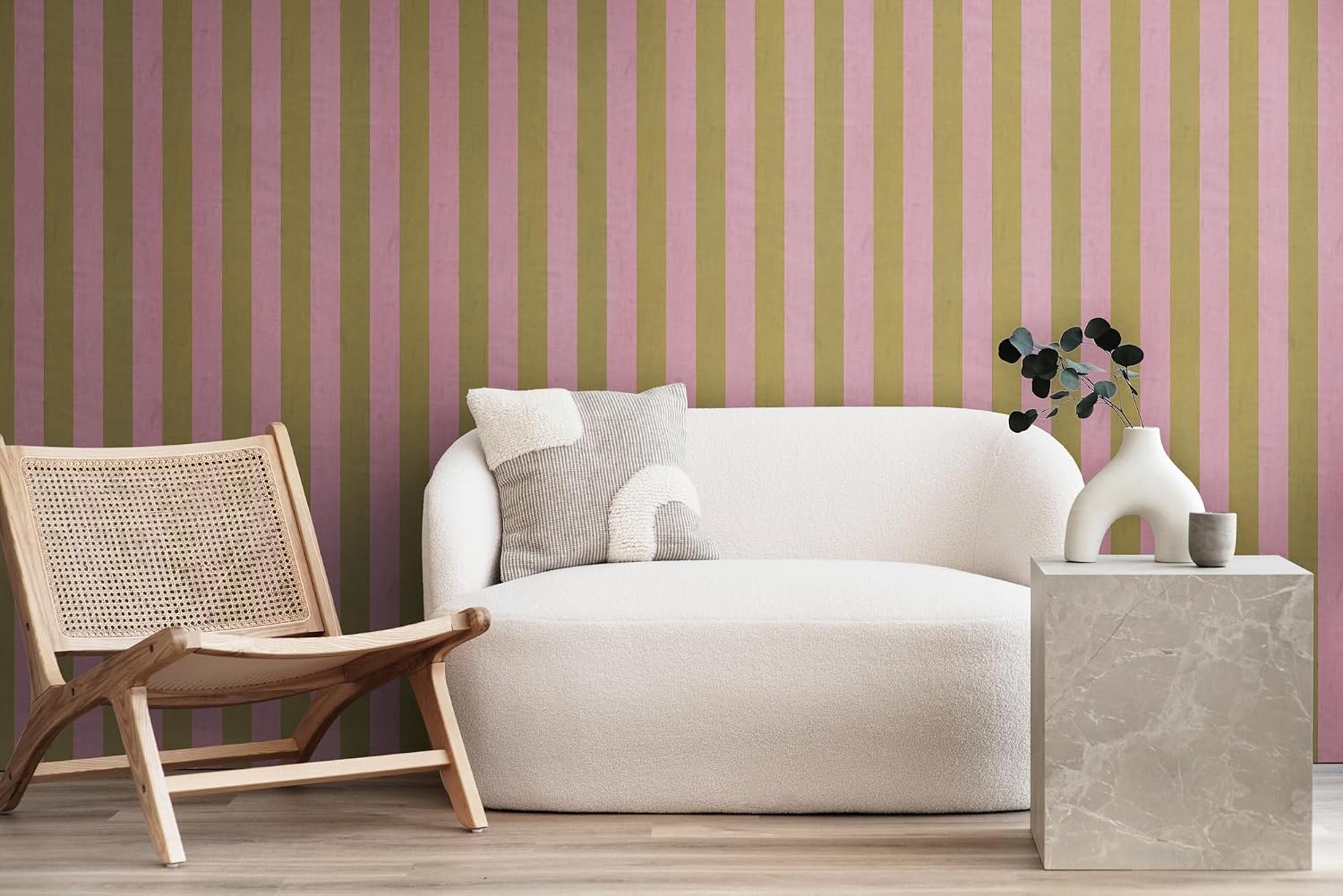 Livingwalls Anna D'Andrea 782261 Non-Woven Wallpaper Stripes 10.05 m x 0.53 m Green Pink Wallpaper Block Stripes