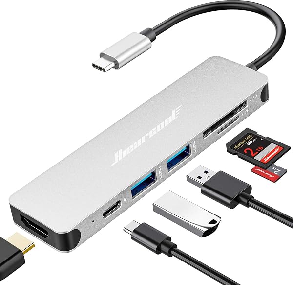 Hiearcool USB C Hub, 7-in-1 Multiport Adapter with HDMI, Compatible with MacBook Pro and Other USB-C Laptops