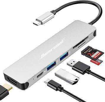 Hiearcool USB C Hub Multi-Port Adapter, 7-in-1 USB-C Dongle with 4K HDMI 100W PD SD/TF Card Reader, USBC Dock Compatible for MacBook Pro/Air Dell XPS Lenovo HP and Other Windows Laptops-Sliver White