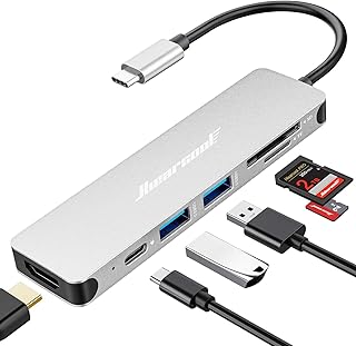 Hiearcool USB C Hub Multi-Port Adapter, 7-in-1 USB-C Dongle with 4K HDMI 100W PD SD/TF Card Reader, USBC Dock Compatible for MacBook Pro/Air Dell XPS Lenovo HP and Other Windows Laptops-Sliver White
