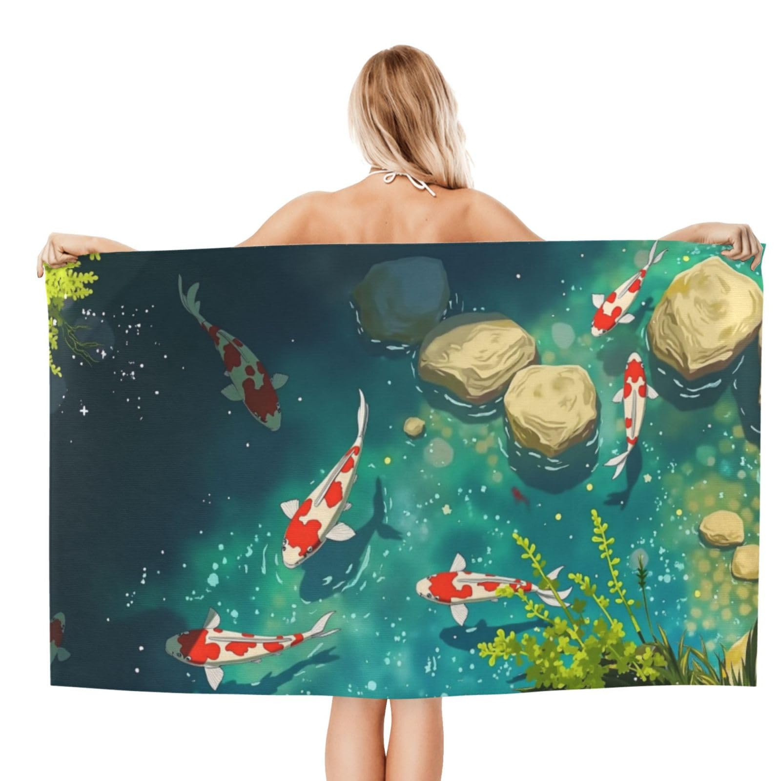Anceky Beach Towel for Women, Koi Pond Sand-Free Microfiber Ultra Soft Lightweight Bath Towels for Outdoor Bathroom Swimming 32"X52"