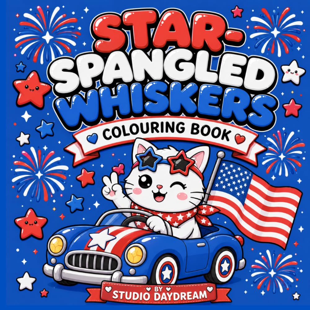 Star-Spangled Whiskers: A 4th of July Cat Coloring Book for Adults: 25 Hilarious Independence Day Coloring Pages Featuring Mischievous Cats, Bold Lines & Easy to Color Designs
