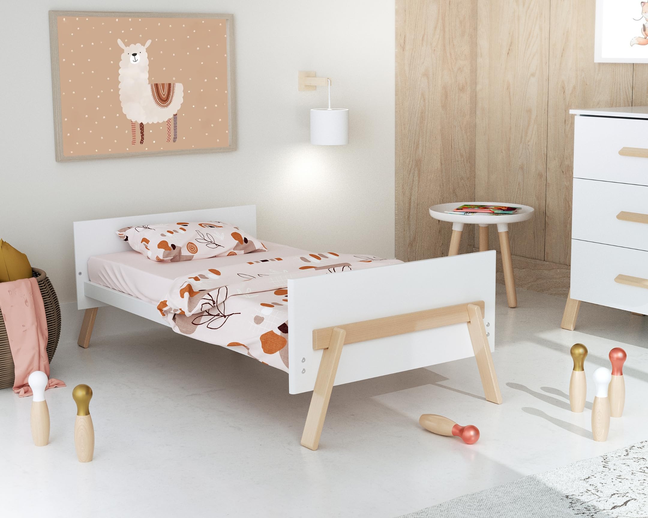 AT4 - Cuna bebé evolutiva CANAILLE madera - Blanco/Haya Barnizada - 70 x 140-155 x 79 x 87,50 cm