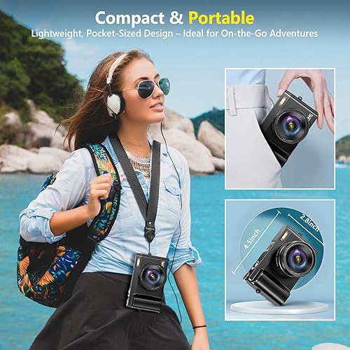Miniatura 5 de Cámara digital 4K para enfoque automático de fotografía, cámara de vlogging WiFi mejorada de 64 MP para YouTube con pantalla abatible de 180° de 3