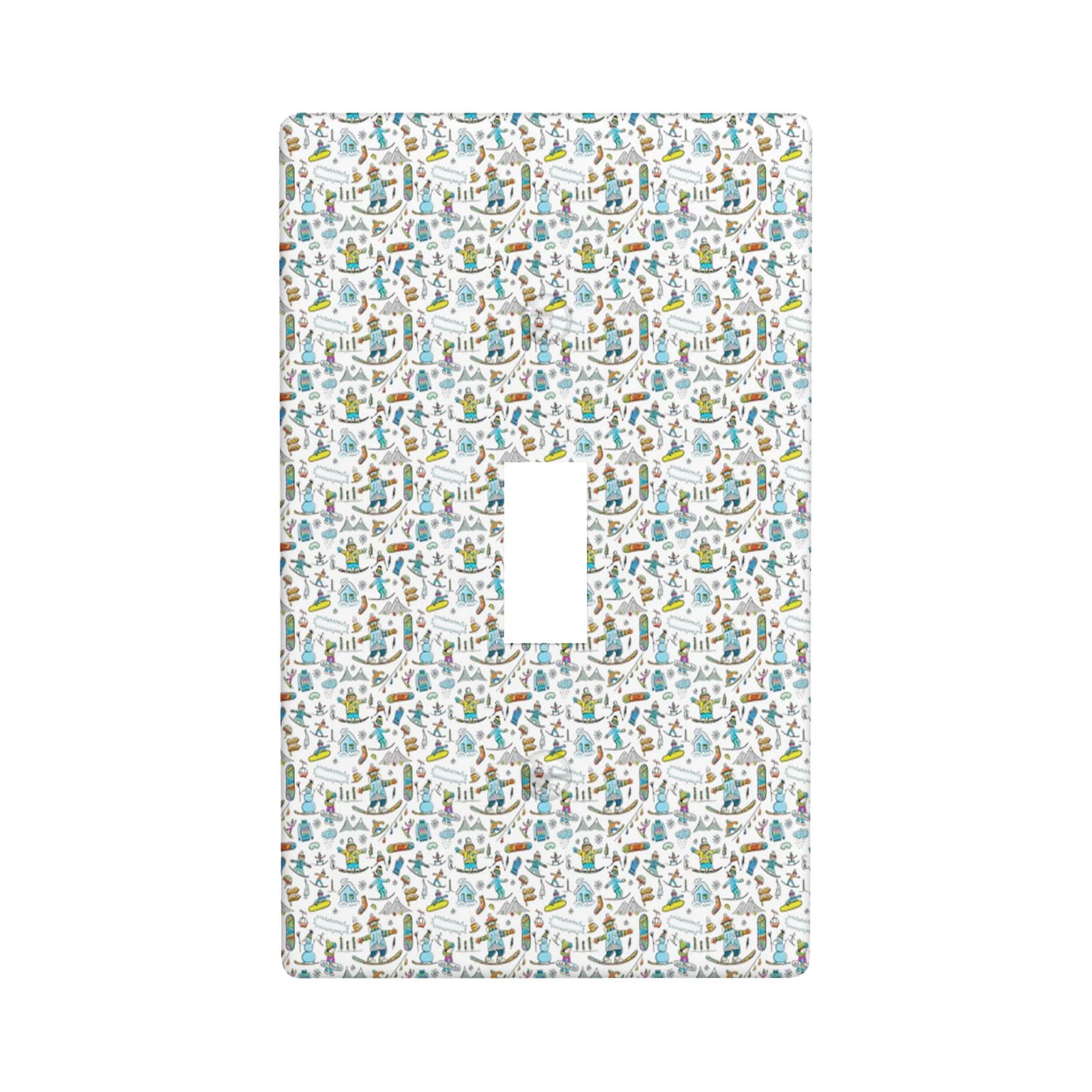 Ski Pattern 1-Gang Toggle Wall Switch Plate Cover,Colorful Repetition Items Happy,Retro Decorative Light Switch Cover Board Wallplates Kitchen Accessories & Decor,White Multicolor