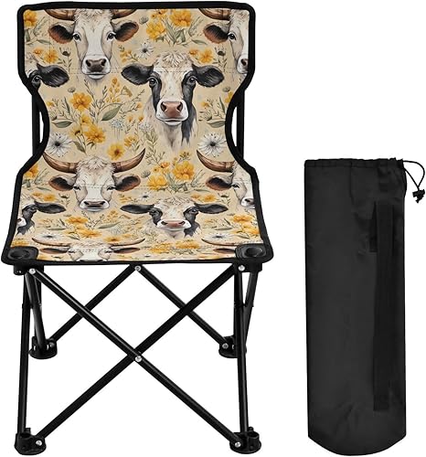 Outdoor Folding Cute Cow Daisy Camping Chairs for Adults Portable Camping Chair Lightweight Lawn Chair 202a4604