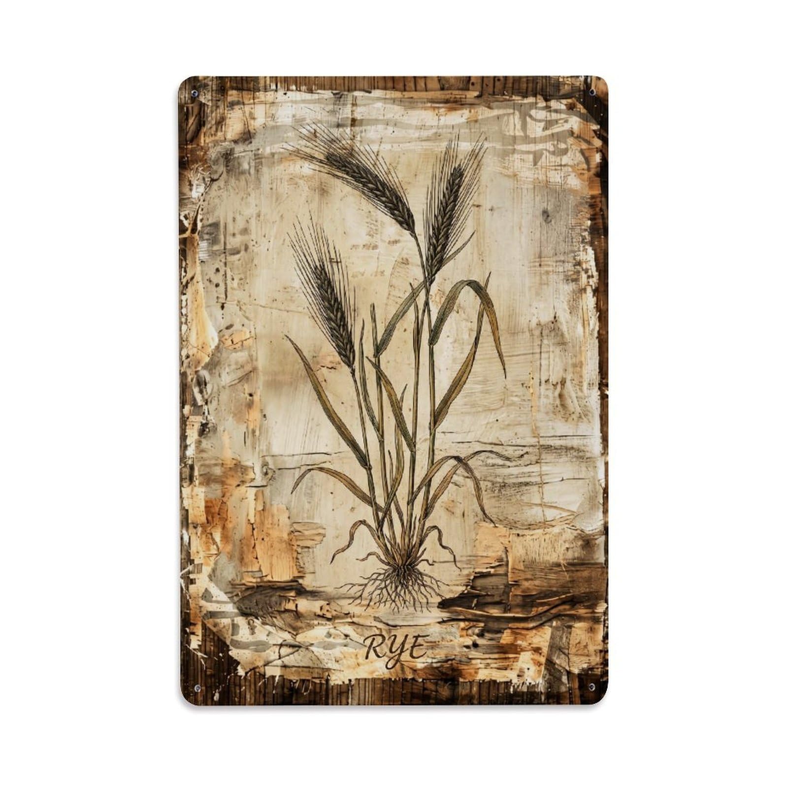 Rye Botanical Vintage Metal Tin Sign Plaque Wall Decor for Cafe, Club, Garden Metal Poster 8x12Inch