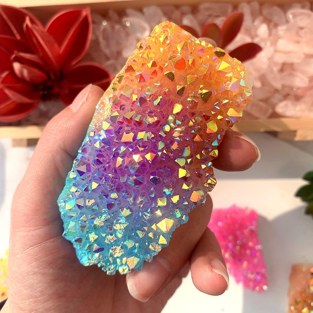 Cristal Aura Arc-en-Ciel LVTFCO : Amas de quartz coloré naturel pour décoration - 70-100g