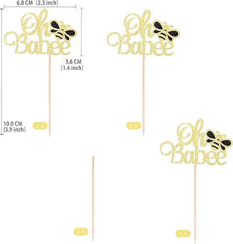 Miniatura 2 de Gexolenu 24 piezas de adornos para cupcakes de abejorros con purpurina dorada de doble cara de abeja dulce para revelación de género de panal, baby