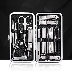 Conjunto de manicure e pedicure de 19 peças - Ferramentas de cuidado de unhas de aço inoxidável premium - Kit de cuidados portáteis - presente para homens e mulheres - preto