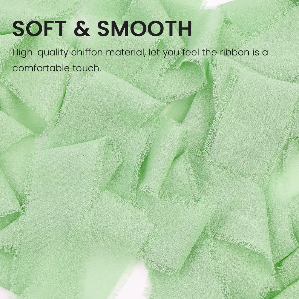 AOOWU Chiffon Silky Ribbon 4 Rolls 1.5'' x 5.4 Yd, Handmade Fringe Silk Chiffon Ribbon Set Wedding Invitation, Bridal Bouquet - Image 3