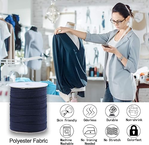 Miniatura 42 de Cinta al bies de doble pliegue de 1 pulgada, cinta de encuadernación bies de doble pliegue de 55 yardas (marrón) y 4 tizas de tela de costura